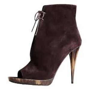 Authentic Burberry Suede Open Toe Ankle Boots Wood Heel EU 35.5